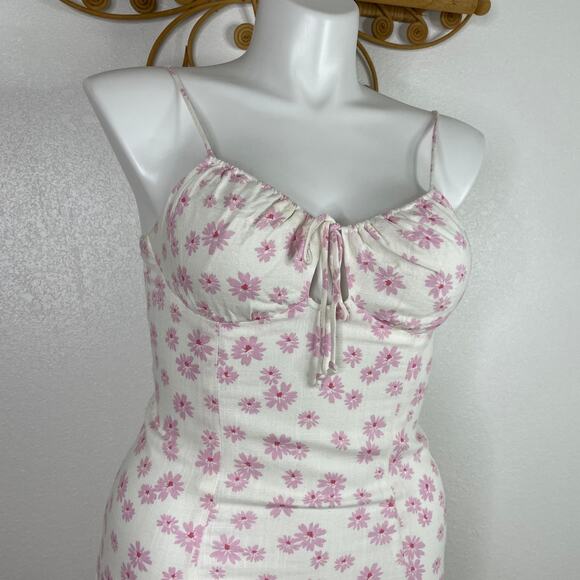 Cotton Candy LA Pink Floral Linen Mini Dress L - Picture 2 of 8